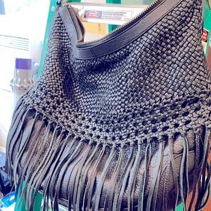 FRYE BAG• BLACK LEATHER• CROSSBODY•FRINGE